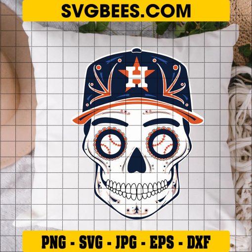 Houston Astros Skull SVG, Day Of The Dead Houston Astros Sugar Skull Baseball SVG, Houston Astros Logo SVG on Pillow