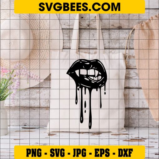Lips Halloween SVG, Dripping Blood Mouth Vampire Lip Teeth Horror SVG on Bag