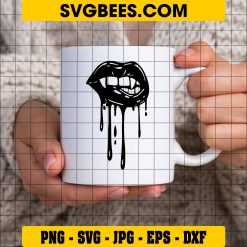Lips Halloween SVG, Dripping Blood Mouth Vampire Lip Teeth Horror SVG on Cup