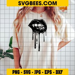Lips Halloween SVG, Dripping Blood Mouth Vampire Lip Teeth Horror SVG on Shirt