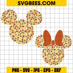 Mickey Minnie Theme Leaves Autumn SVG, Mouse Head Fall Thanksgiving SVG PNG DXF EPS Files