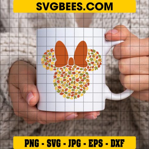 Mickey Minnie Theme Leaves Autumn SVG, Mouse Head Fall Thanksgiving SVG PNG DXF EPS Files on Cup