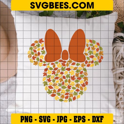 Mickey Minnie Theme Leaves Autumn SVG, Mouse Head Fall Thanksgiving SVG PNG DXF EPS Files on Pillow