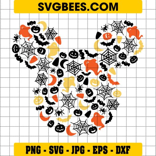 Mickey Mouse Halloween SVG PNG, Disney Mouse Ghosts Pumpkins Spiders SVG, Cute Halloween DXF SVG PNG EPS