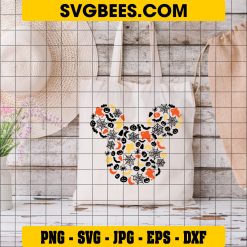 Mickey Mouse Halloween SVG PNG, Disney Mouse Ghosts Pumpkins Spiders SVG, Cute Halloween DXF SVG PNG EPS on Bag