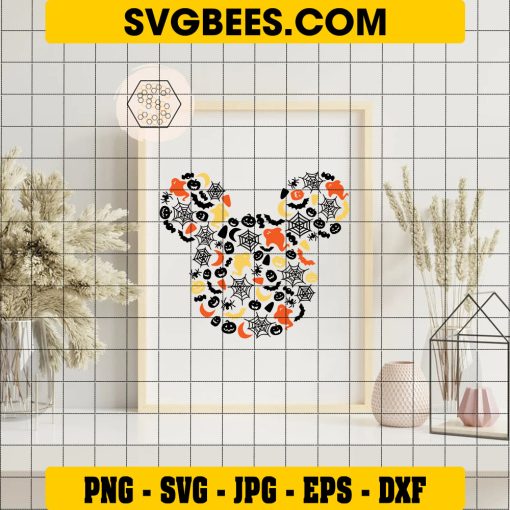 Mickey Mouse Halloween SVG PNG, Disney Mouse Ghosts Pumpkins Spiders SVG, Cute Halloween DXF SVG PNG EPS on Frame
