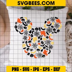 Mickey Mouse Halloween SVG PNG, Disney Mouse Ghosts Pumpkins Spiders SVG, Cute Halloween DXF SVG PNG EPS on Pillow