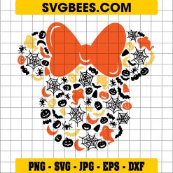 Minnie Mouse Halloween SVG PNG, Disney Mouse Ghosts Pumpkins Spiders SVG, Cute Halloween DXF SVG PNG EPS