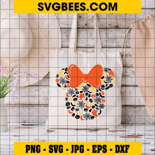 Minnie Mouse Halloween SVG PNG, Disney Mouse Ghosts Pumpkins Spiders SVG, Cute Halloween DXF SVG PNG EPS on Bag