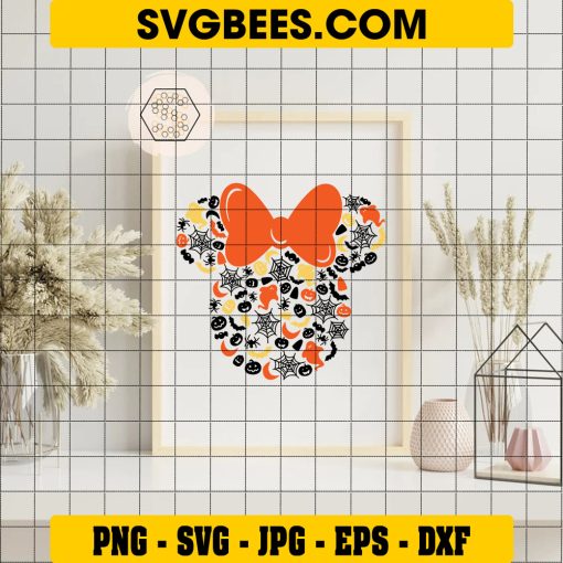 Minnie Mouse Halloween SVG PNG, Disney Mouse Ghosts Pumpkins Spiders SVG, Cute Halloween DXF SVG PNG EPS on Frame