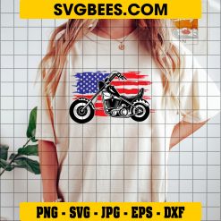 Motorcycle American Flag Svg, Grunge USA Vintage Patriotic Svg on Shirt