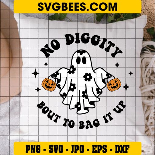 No Diggity Bout to Bag It Up Svg, Cute Boy Ghost Svg, Halloween Svg on Pillow