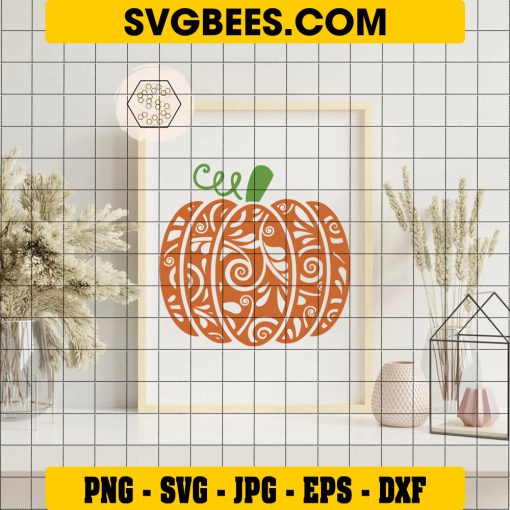 Pumpkin SVG, Fall Pumpkin Halloween SVG, Pumpkin Thanksgiving SVG, Swirly Pumpkin SVG Files on Frame