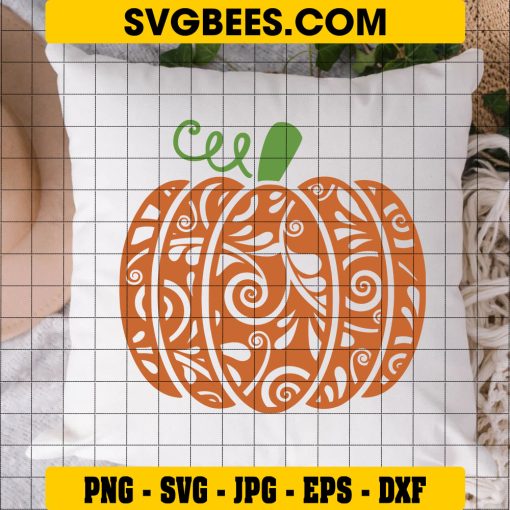 Pumpkin SVG, Fall Pumpkin Halloween SVG, Pumpkin Thanksgiving SVG, Swirly Pumpkin SVG Files on Pillow