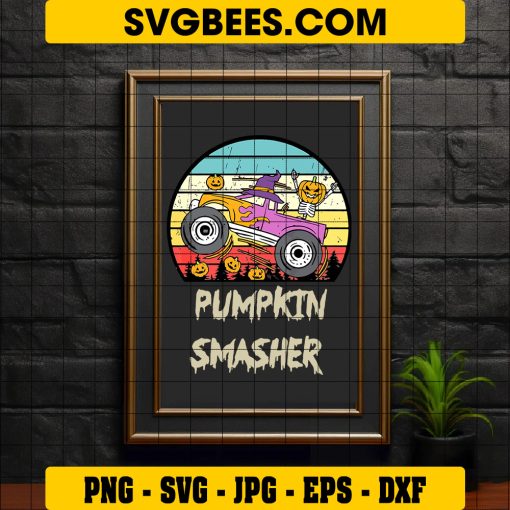 Pumpkin Smasher Svg, Boy Halloween Svg, Trucks Pumpkin Svg on Frame