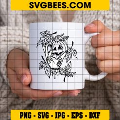 Pumpkin Witch Hand SVG, Halloween Pumpkin SVG, Halloween Scary Pumpkin SVG, Autumn Leaves SVG on Cup