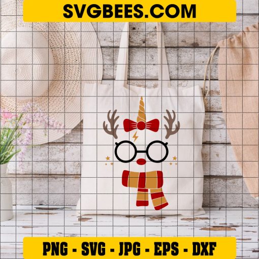 Reindeer Unicorn Svg, Cute Rudolph Svg, Wizard Witch on Bag