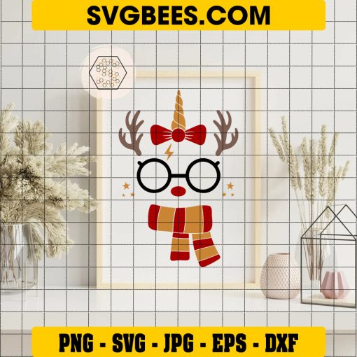 Reindeer Unicorn Svg, Cute Rudolph Svg, Wizard Witch on Frame