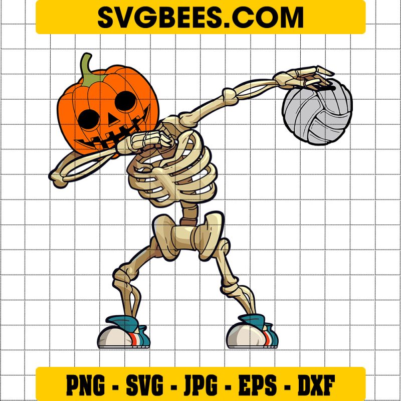 Skeleton Volleyball Pumpkin Svg, Funny Skeleton Halloween Svg