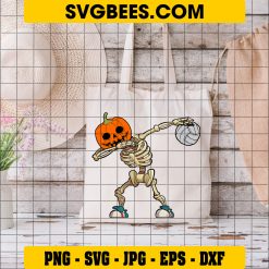 Skeleton Volleyball Pumpkin Svg, Funny Skeleton Halloween Svg on Bag