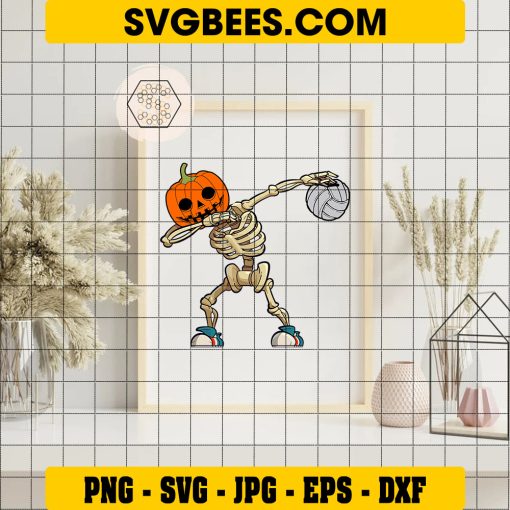 Skeleton Volleyball Pumpkin Svg, Funny Skeleton Halloween Svg on Frame