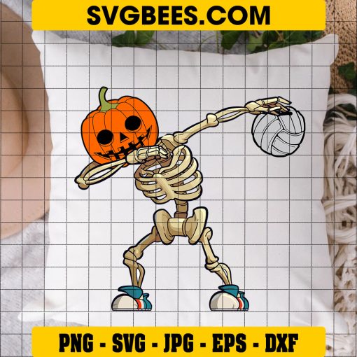 Skeleton Volleyball Pumpkin Svg, Funny Skeleton Halloween Svg on Pillow