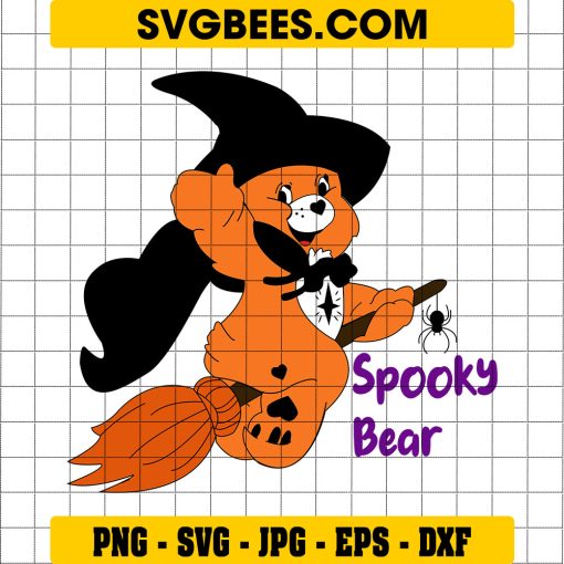 Spooky Bear Witch SVG, Halloween Care Bear SVG PNG DXF EPS Cricut Silhouette Vector Clipart