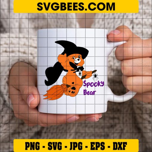 Spooky Bear Witch SVG, Halloween Care Bear SVG PNG DXF EPS Cricut Silhouette Vector Clipart on Cup