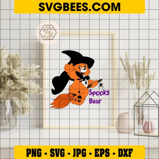 Spooky Bear Witch SVG, Halloween Care Bear SVG PNG DXF EPS Cricut Silhouette Vector Clipart on Frame