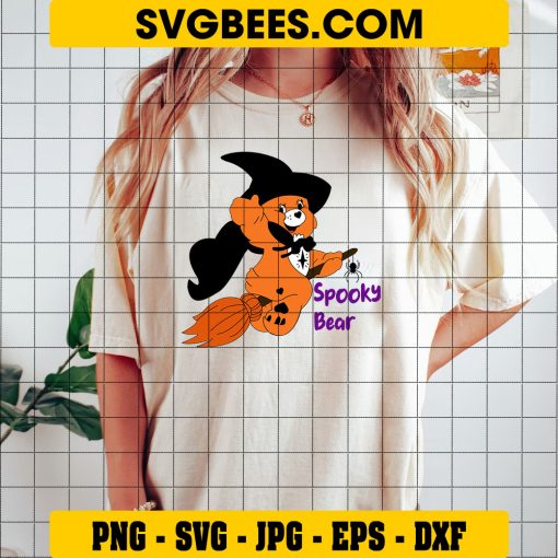 Spooky Bear Witch SVG, Halloween Care Bear SVG PNG DXF EPS Cricut Silhouette Vector Clipart on Shirt