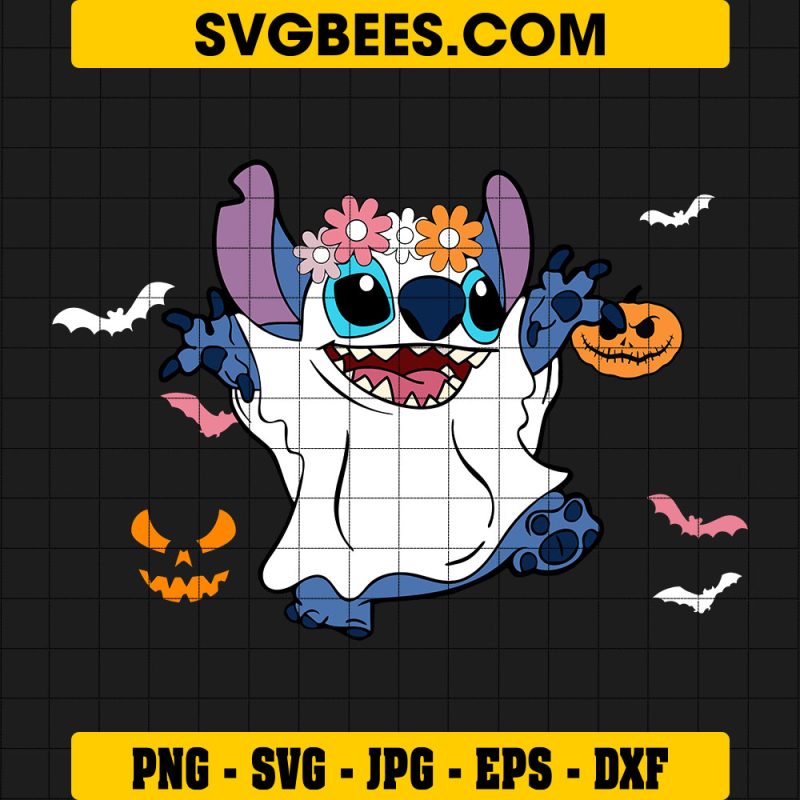 Stitch In Halloween Ghost Costume Svg, Stitch Ghost Halloween Svg