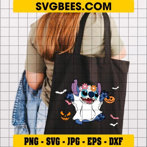 Stitch In Halloween Ghost Costume Svg, Stitch Ghost Halloween Svg on Bag