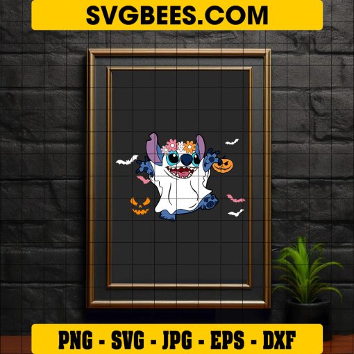 Stitch In Halloween Ghost Costume Svg, Stitch Ghost Halloween Svg on Frame