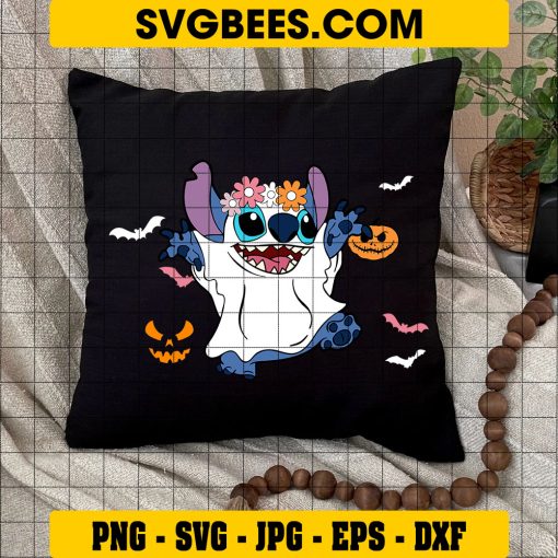 Stitch In Halloween Ghost Costume Svg, Stitch Ghost Halloween Svg on Pillow