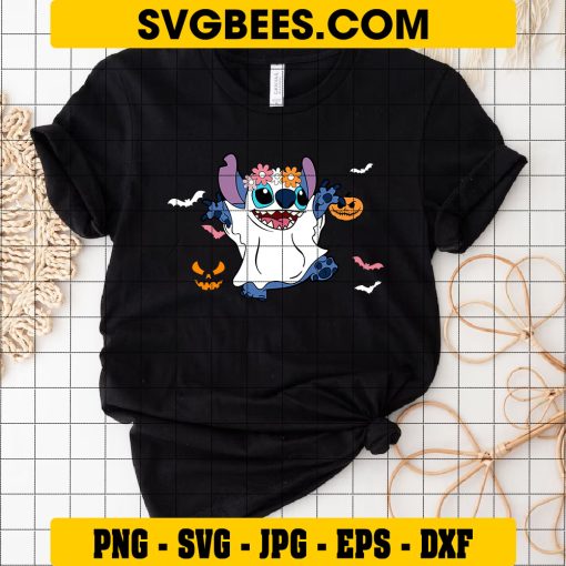 Stitch In Halloween Ghost Costume Svg, Stitch Ghost Halloween Svg on Shirt