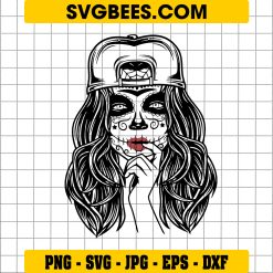 Sugar Skull Girl with Hat Svg, Day Of Dead Svg, Girl Halloween Svg