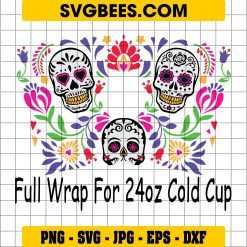 Sugar Skull Starbucks Cup Svg, Mexican Cup, Day of the Dead full Wrap for Starbucks Cup Svg, Dia de los muertos cup Svg on Full Wrap