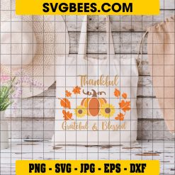 Thankful Grateful & Blessed SVG, Fall Pumpkin SVG, Autumn SVG, Thanksgiving SVG DXF PNG EPS Cut File on Bag
