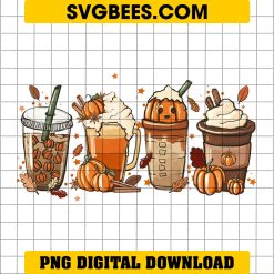 Thanksgiving Fall Coffee Drink PNG, Autumn Orange Pumpkin Coffee Latte PNG, Turkey Fall Drink PNG Designs