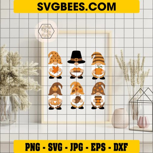 Thanksgiving Gnomes Pumpkins And Turkey SVG, Gnome Fall SVG, Autumn Gnome SVG, Thanksgiving SVG on Frame