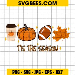 Tis The Season Fall Coffee Football SVG, Football Latte Leaves Pumpkin SVG PNG DXF EPS Cut Files