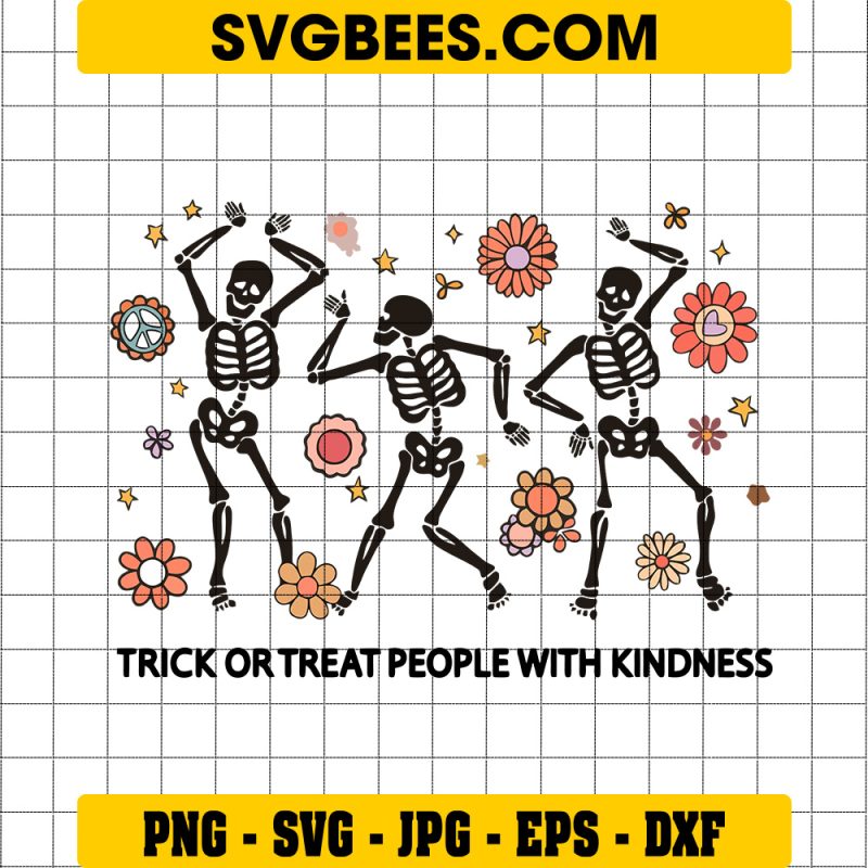 Trick Or Treat People With Kindness SVG PNG, Skeleton Dancing Halloween SVG, Trick Or Treat DXF SVG PNG EPS