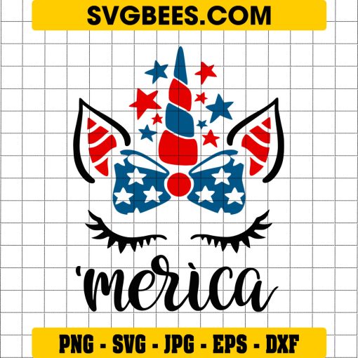 USA Unicorn Face Svg, Cute 4th of July Svg, Patriotic unicorn Svg