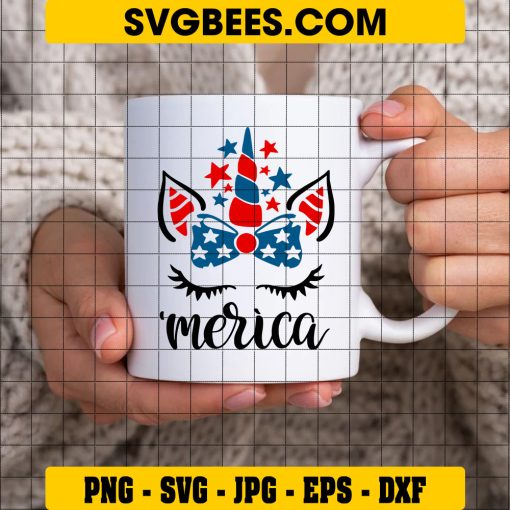 USA Unicorn Face Svg, Cute 4th of July Svg, Patriotic unicorn Svg on Cup