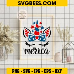 USA Unicorn Face Svg, Cute 4th of July Svg, Patriotic unicorn Svg on Frame