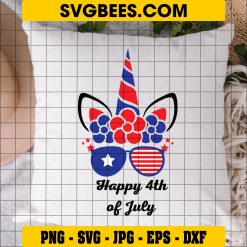 Unicorn 4th of July Svg, Americorn Svg, Cute Unicorn Svg on Pillow