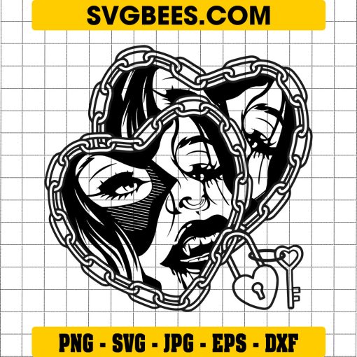 Vampire Woman in Metal Svg, Heart Shaped Chain Svg, Vampire Svg