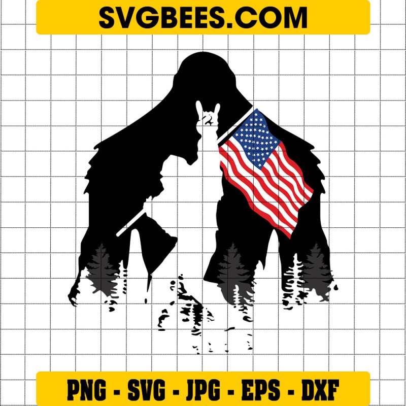 Warning Neanderthal Thinking Svg, Bigfoot American Flag Svg