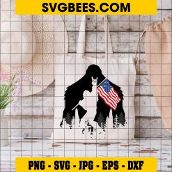 Warning Neanderthal Thinking Svg, Bigfoot American Flag Svg on Bag