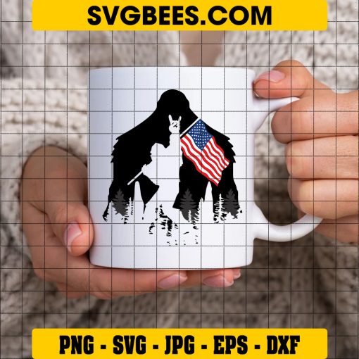 Warning Neanderthal Thinking Svg, Bigfoot American Flag Svg on Cup